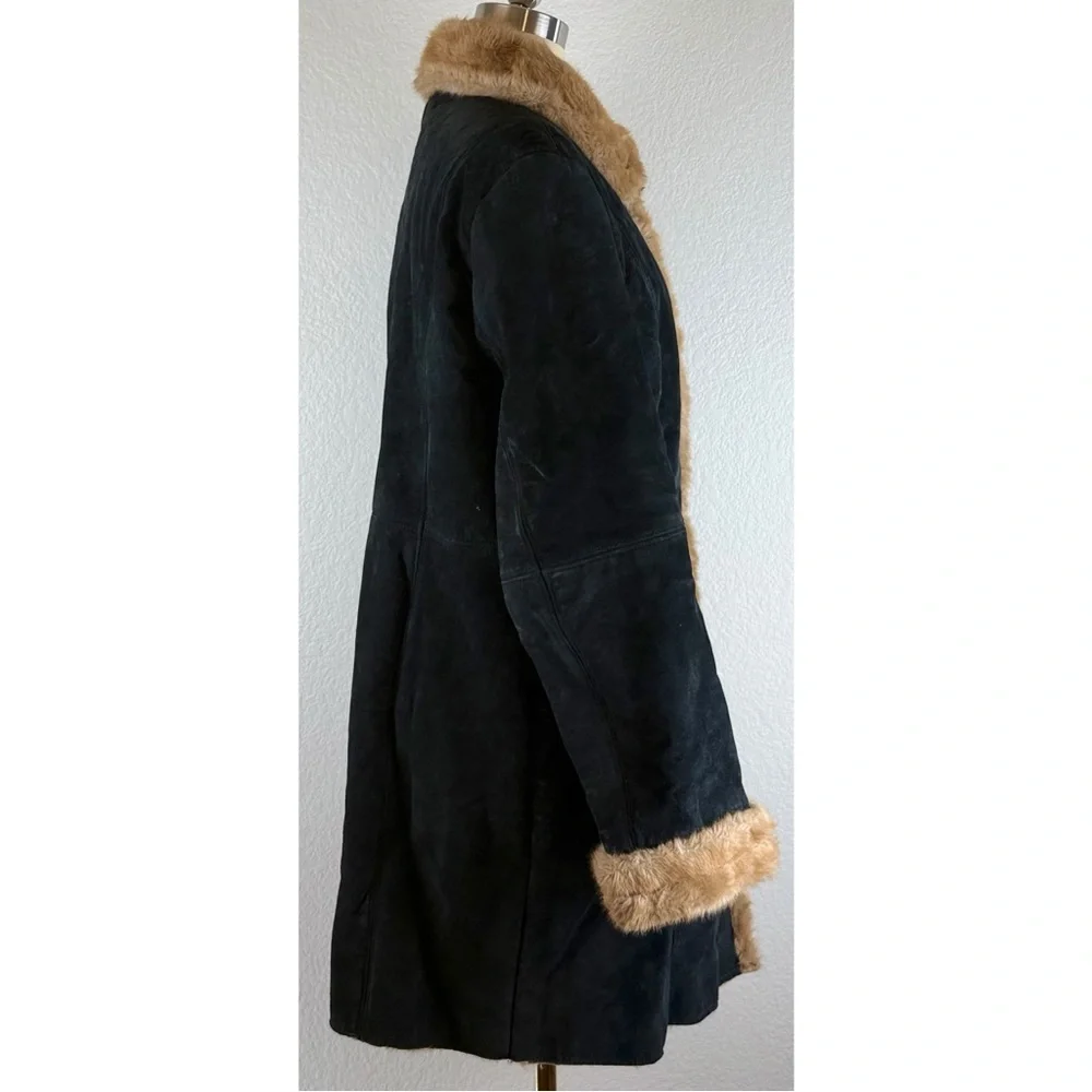 U.S.A. Leather Vintage 70s Style Penny Lane Sherpa Lined Coat 
Black w/Tan Large - Picture 5 of 11